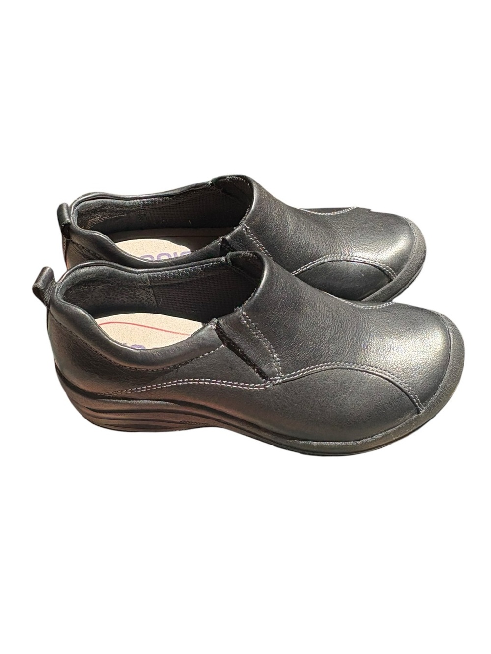 Bionica 6.5 M Black Leather Comfort Slip-On Womens Casual Work Wedge Shoe